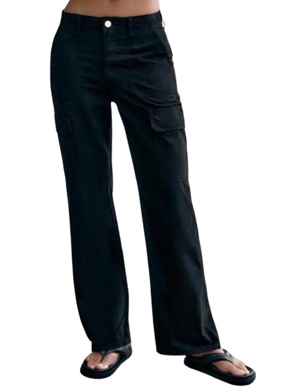 Zara black high rise straight leg relaxed fit utility cargo pants skateboarding